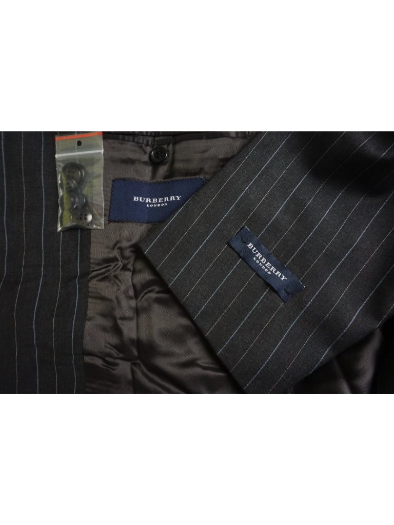 Burberry London Dark Gray Blue Striped 2 Pc Suit Jacket Pants Sz 42r Brand New